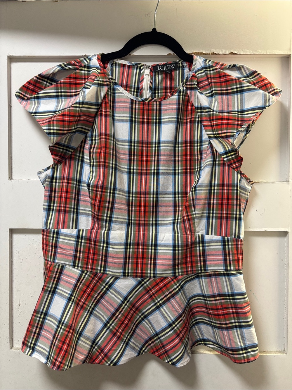 J. Crew Girls' Red White Plaid Peplum Top